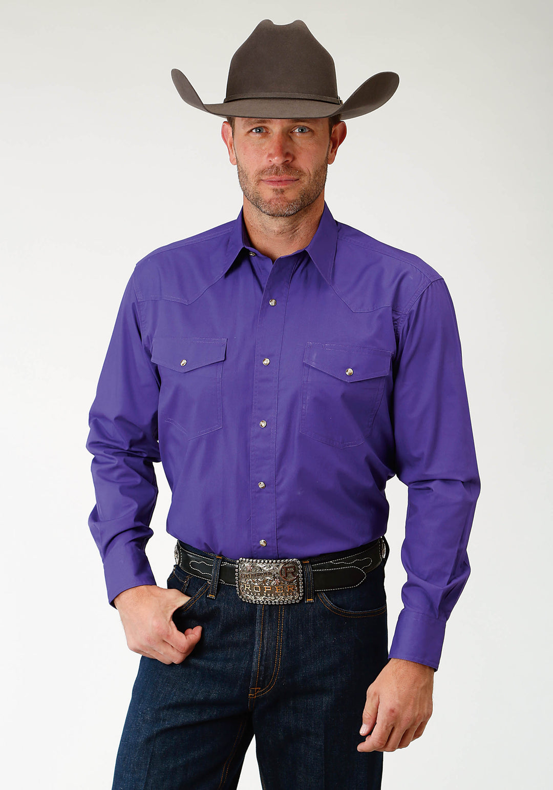 Roper Mens Purple Solid Long Sleeve Western Snap Shirt, Purple / S Roper Mens Purple Solid Long Sleeve Western Snap Shirt, Purple / S