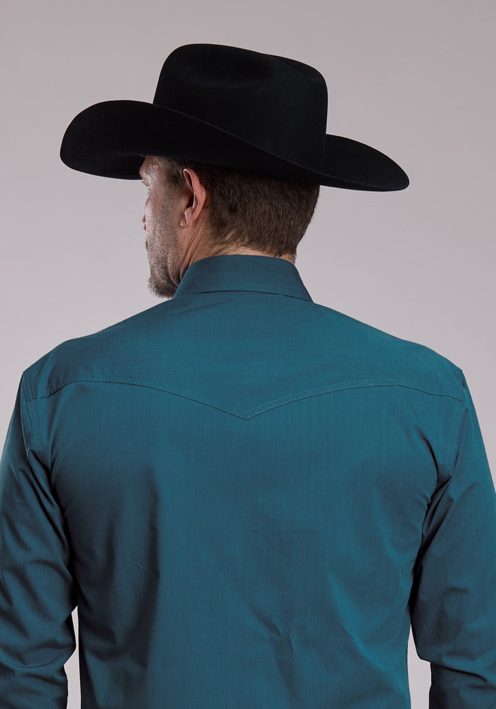 MENS ROPER BLACK FILL TEAL WESTERN SNAP SHIRT