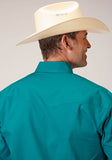 MENS LONG SLEEVE SNAP SOLID POPLIN STRETCH  TURQUOISE WESTERN SHIRT