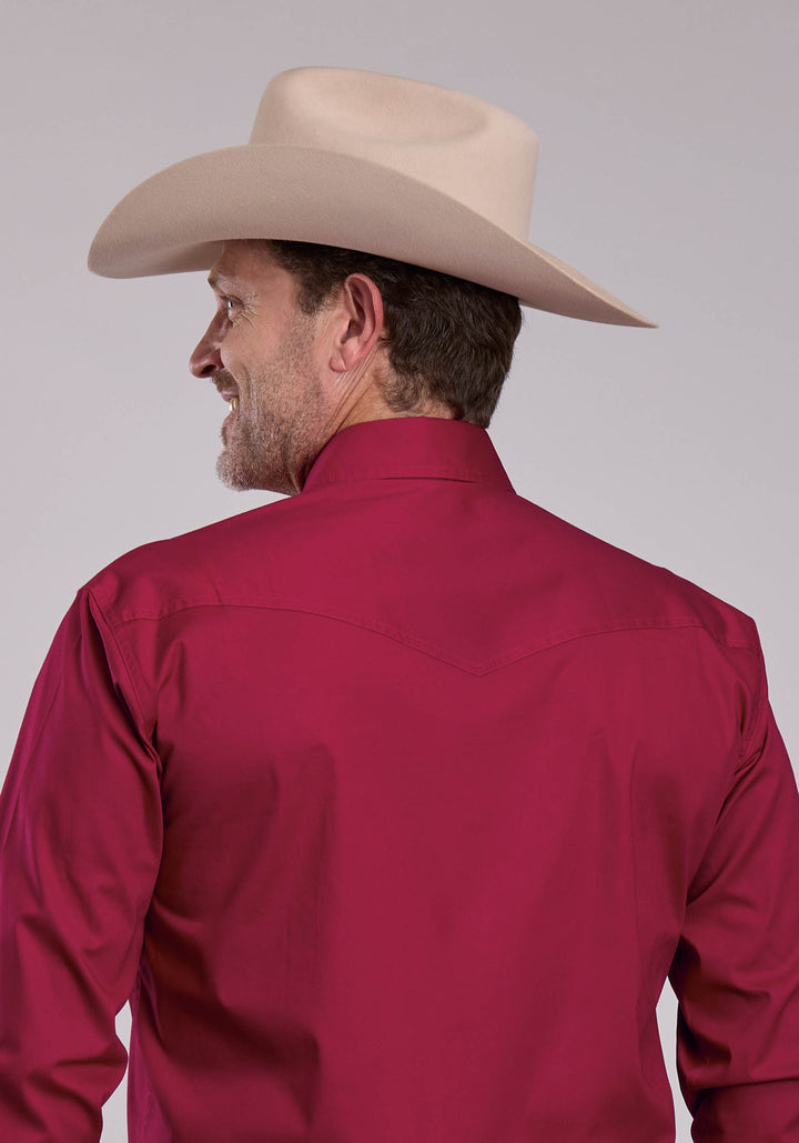 MENS ROPER SOLID RED STRETCH POPLIN LONG SLEEVE SNAP SHIRT