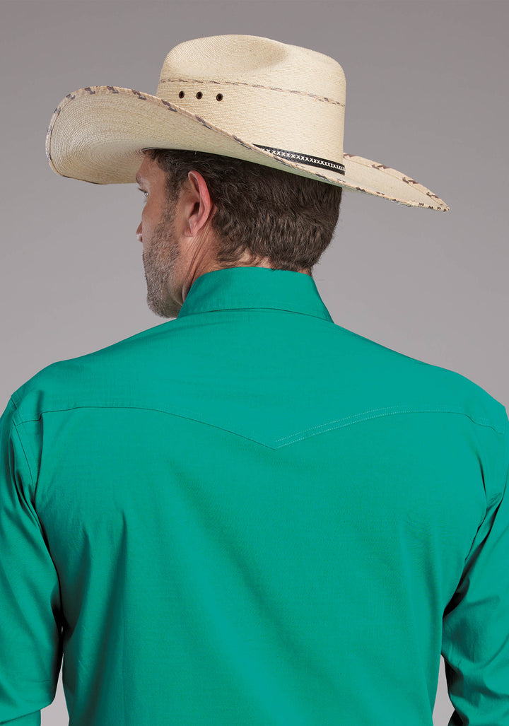MENS SOLID POPLIN STRETCH - JADE GREEN LONG SLEEVE SNAP WESTERN SHIRT