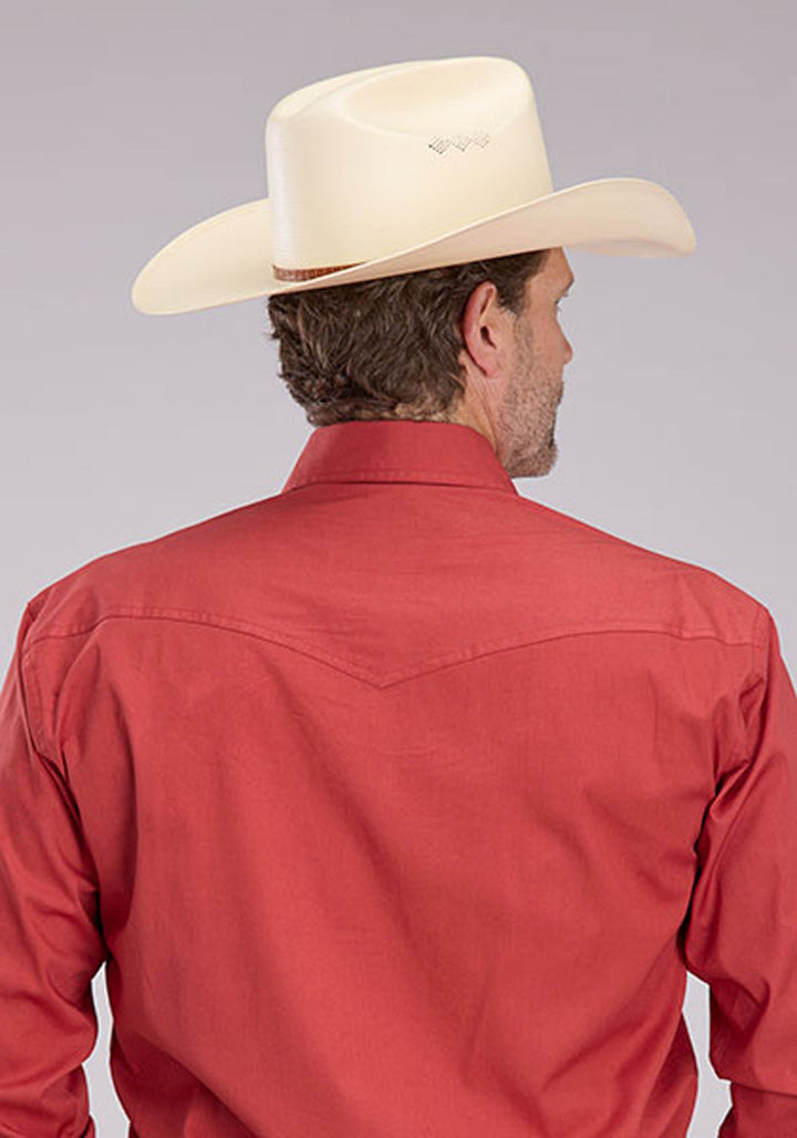 MENS SOLID STRETCH POPLIN - RUST LONG SLEEVE SNAP WESTERN SHIRT
