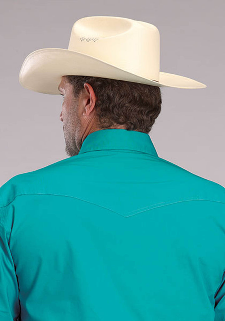 MENS SOLID STRETCH POPLIN - TURQUOISE LONG SLEEVE SNAP WESTERN SHIRT