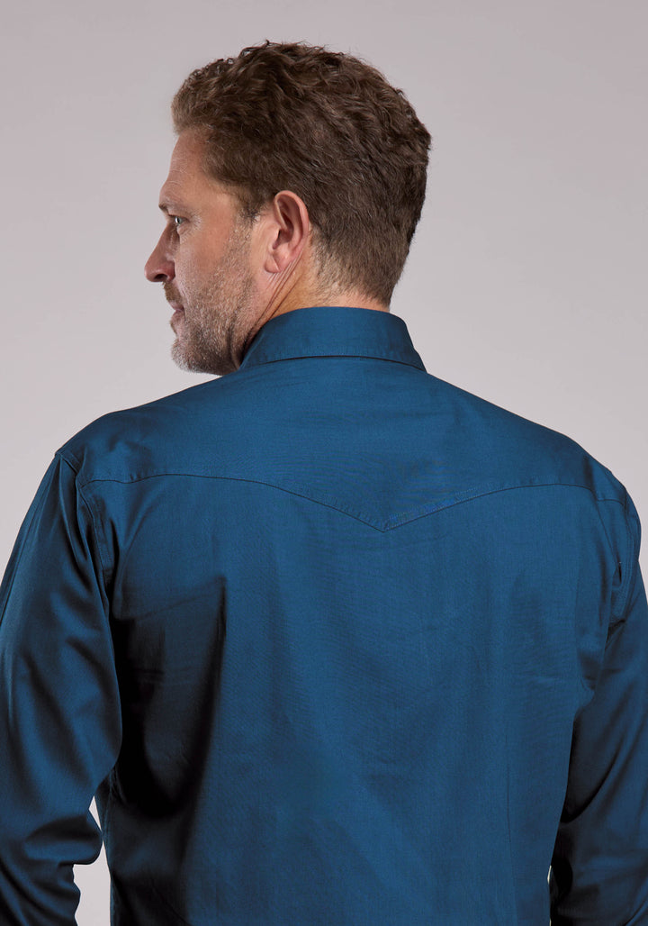MENS ROPER SOLID NAVY STRETCH POPLIN LONG SLEEVE SNAP SHIRT