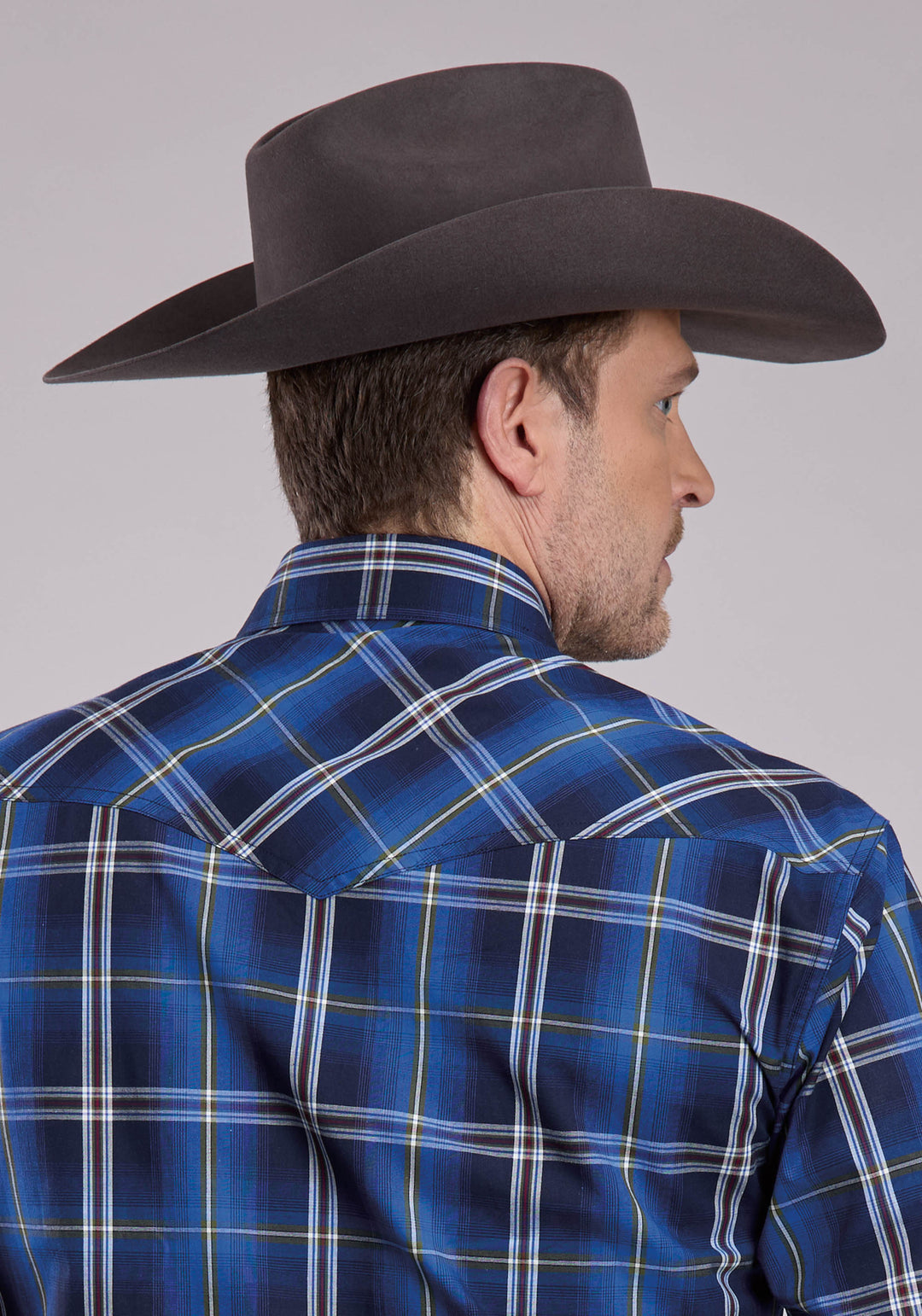 MENS LONG SLEEVE SNAP MIDNIGHT PLAID WESTERN SHIRT