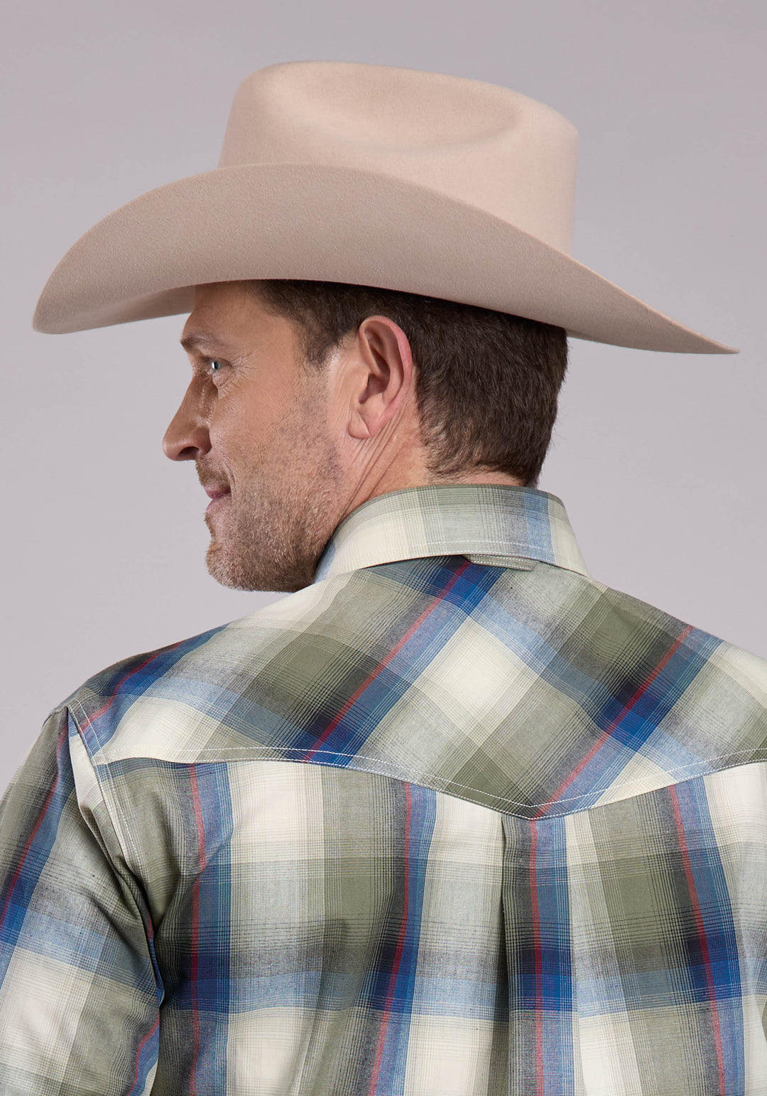 MENS LONG SLEEVE SNAP EVERGREEN PLAID WESTERN SHIRT