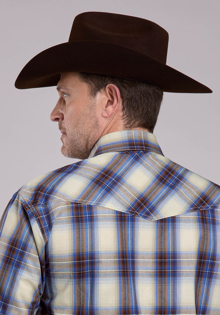 MENS LONG SLEEVE SNAP OPEN WINDOW PLAID WESTERN SHIRT