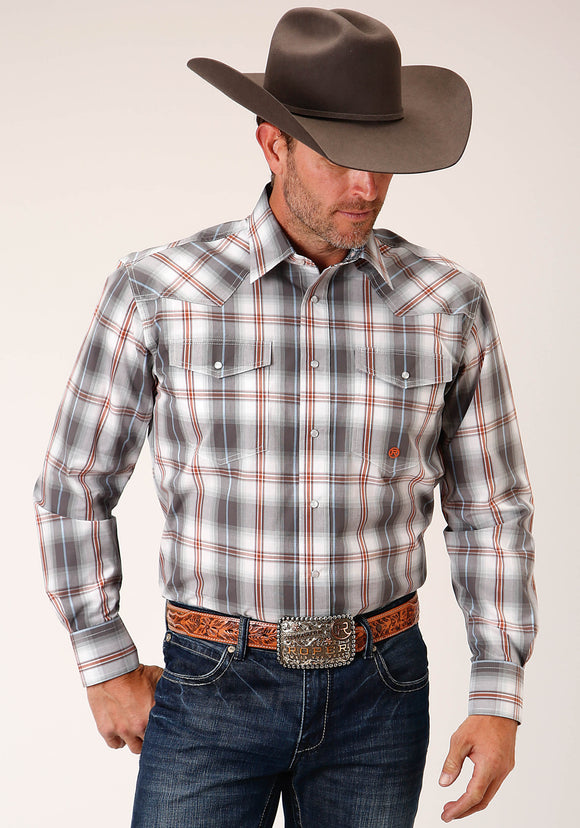 MENS LONG SLEEVE SNAP SMOKEY PLAID WESTERN SHIRT