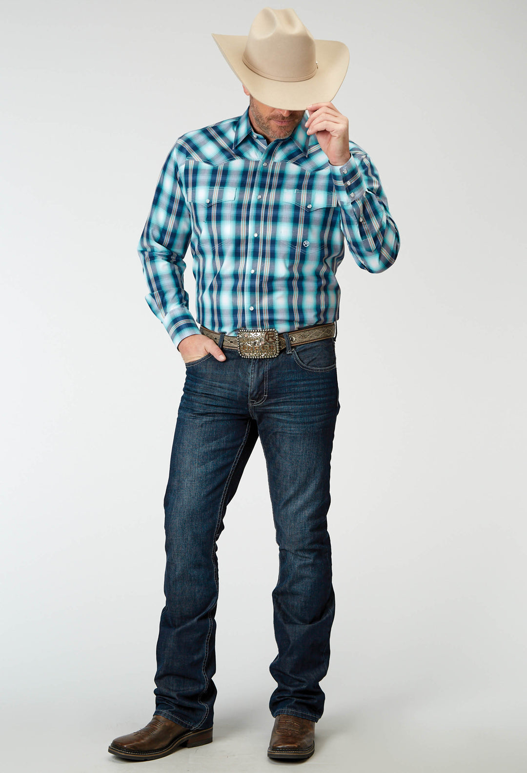 MENS LONG SLEEVE SNAP COOL BREEZE PLAID WESTERN SHIRT