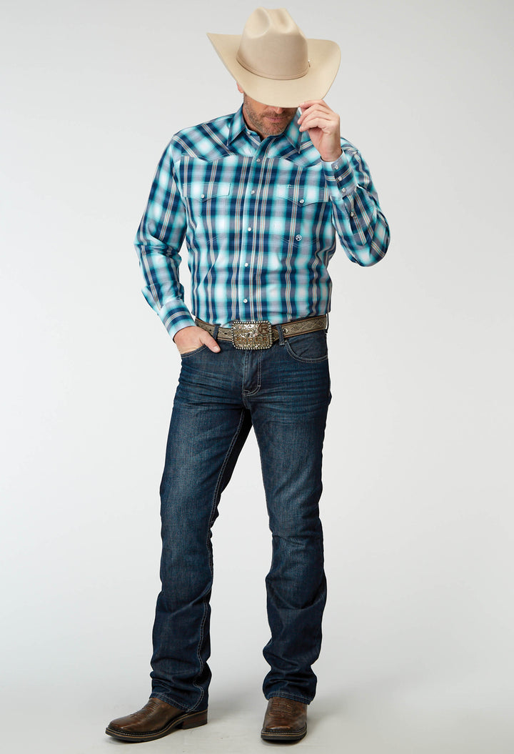 MENS LONG SLEEVE SNAP COOL BREEZE PLAID WESTERN SHIRT