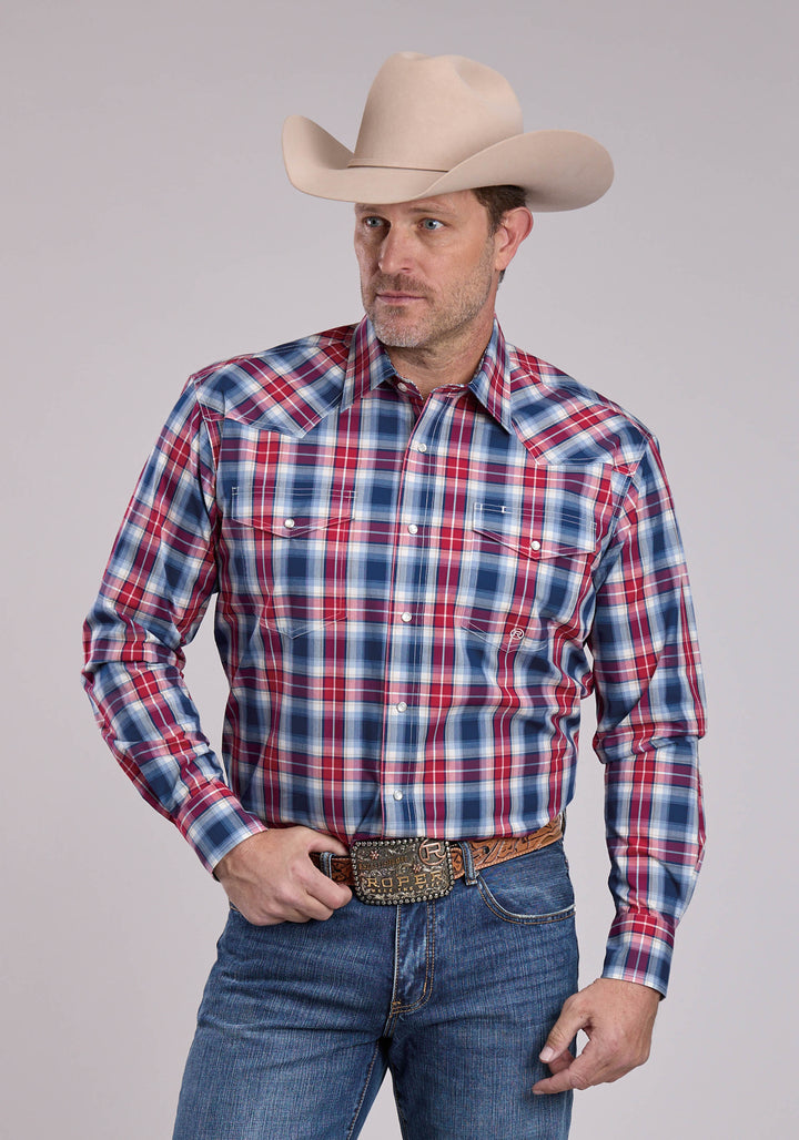 MENS ROPER AMERICAN WEST PLAID LONG SLEEVE SNAP SHIRT