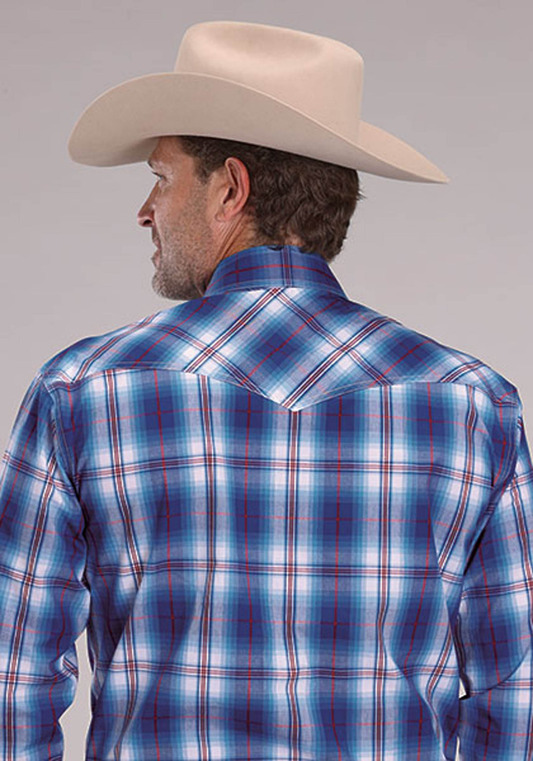 MENS PICNIC PLAID LONG SLEEVE SNAP WESTERN SHIRT