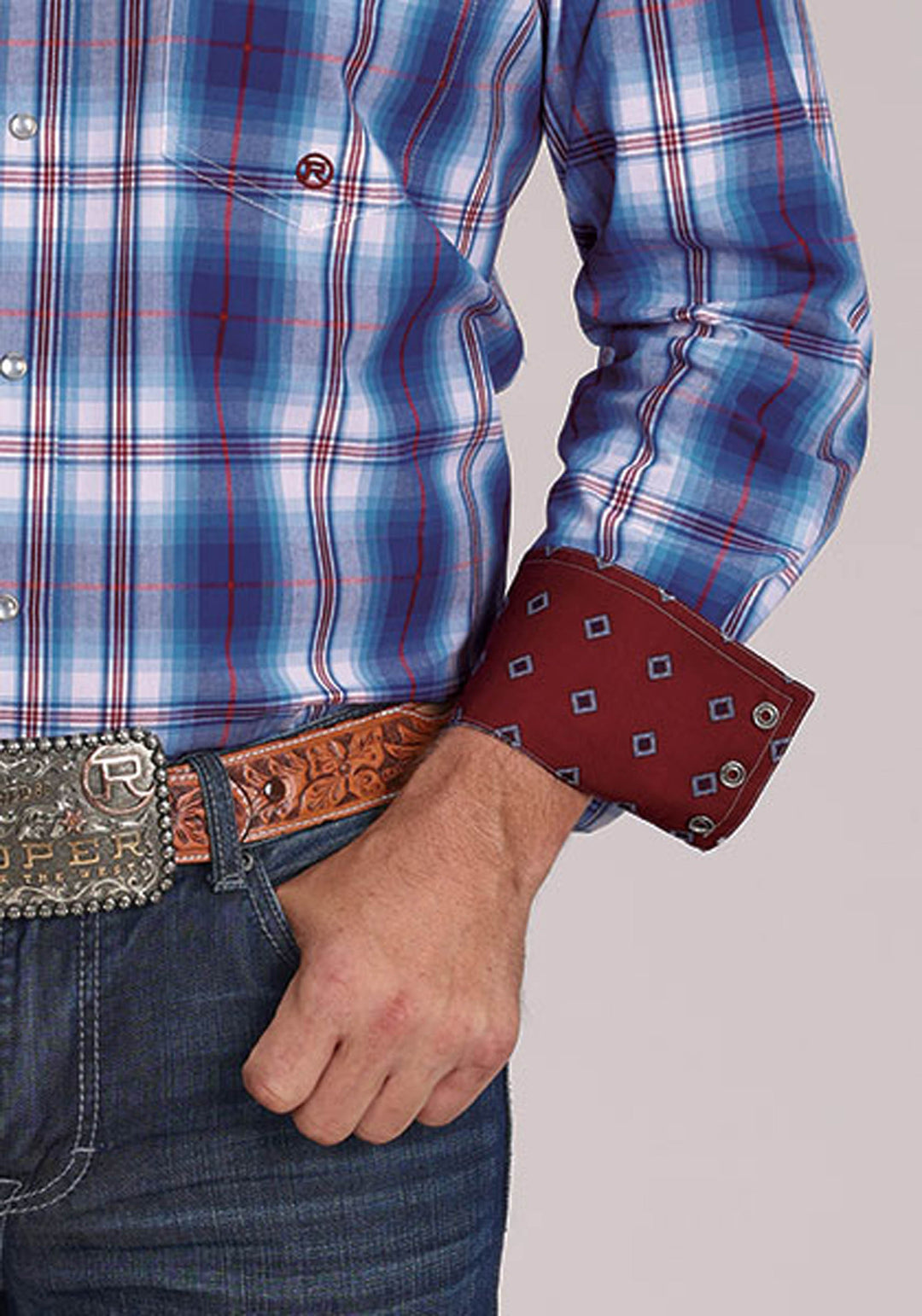 MENS PICNIC PLAID LONG SLEEVE SNAP WESTERN SHIRT