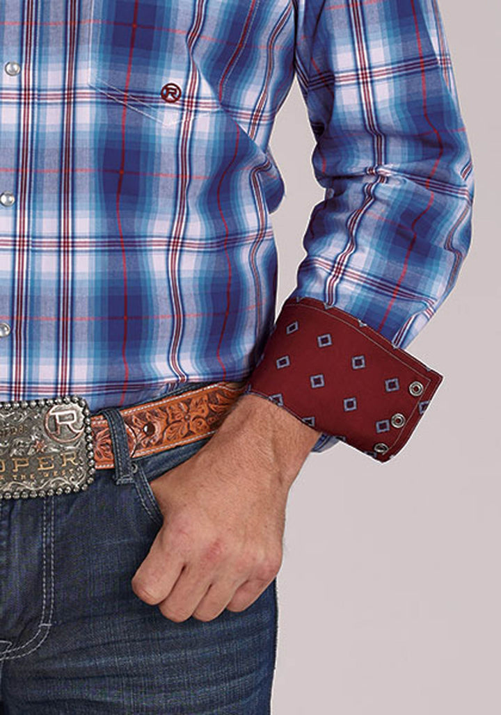 MENS PICNIC PLAID LONG SLEEVE SNAP WESTERN SHIRT
