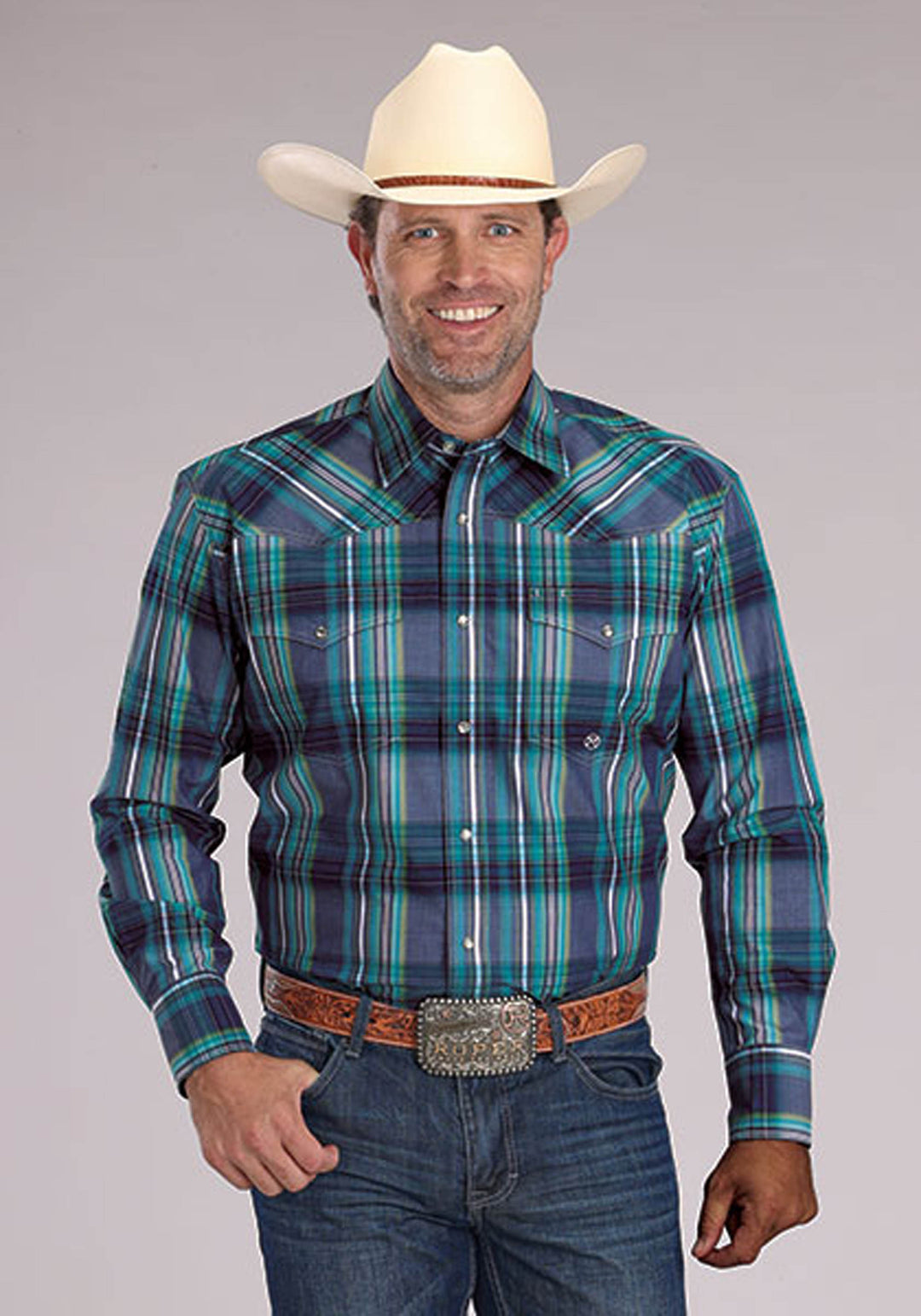MENS MEADOW PLAID LONG SLEEVE SNAP WESTERN SHIRT