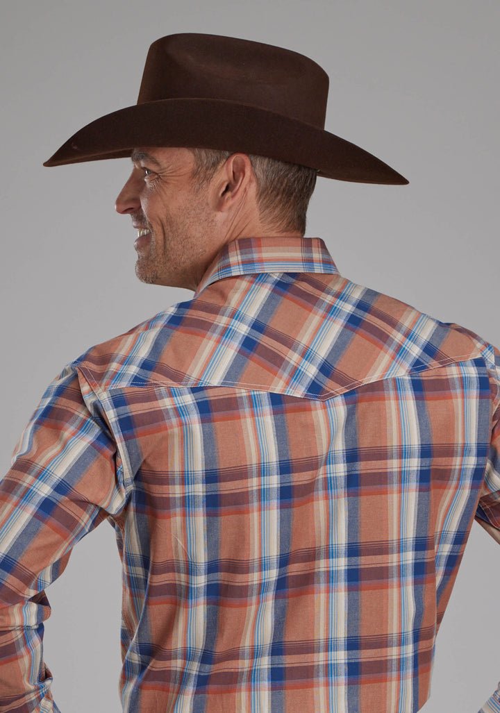 MENS FALLING LEAVES PLAID LONG SLEEVE SNAP WESTERN SHIRT
