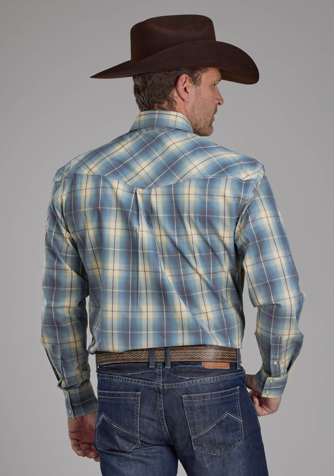 MENS DUNGAREE PLAID LONG SLEEVE SNAP WESTERN SHIRT