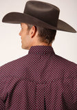 MENS LONG SLEEVE BUTTON WINE STAR GEO WESTERN SHIRT