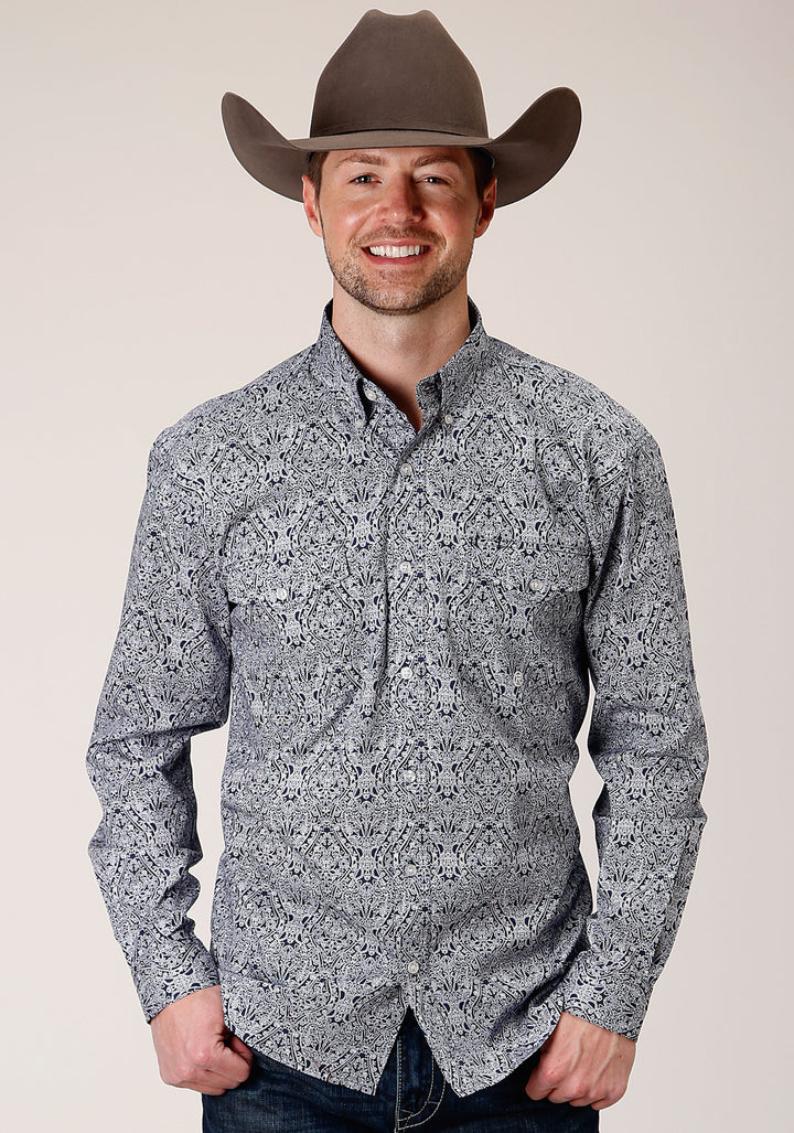 MENS LONG SLEEVE BUTTON CRYSTAL MEDALLION WESTERN SHIRT