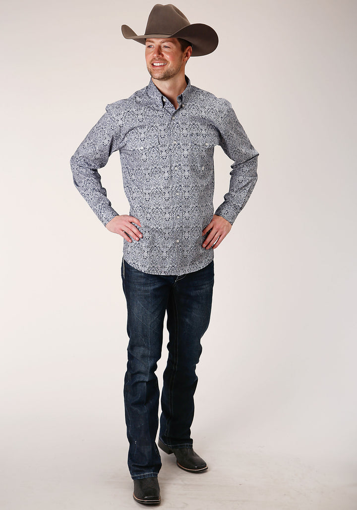 MENS LONG SLEEVE BUTTON CRYSTAL MEDALLION WESTERN SHIRT