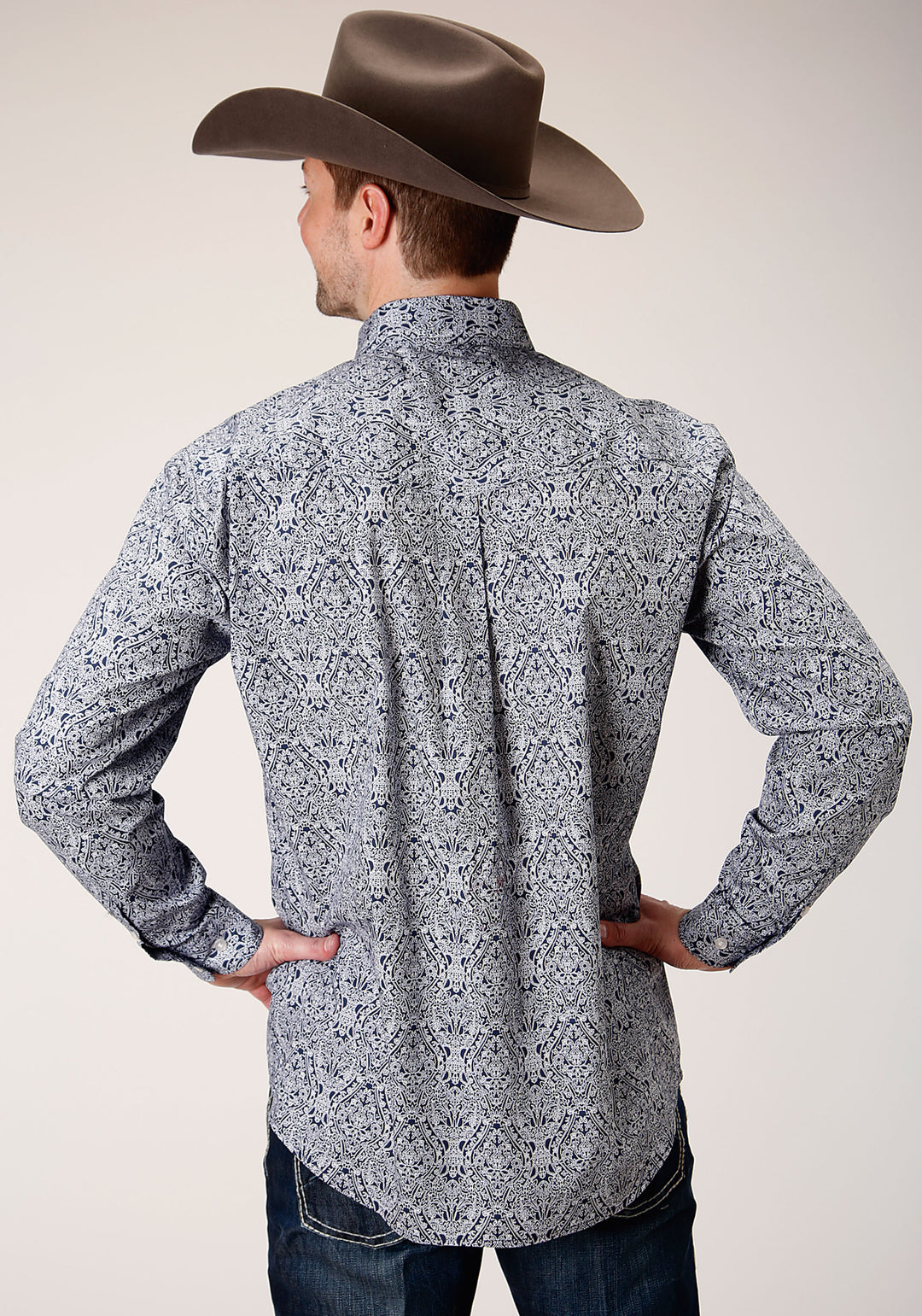 MENS LONG SLEEVE BUTTON CRYSTAL MEDALLION WESTERN SHIRT