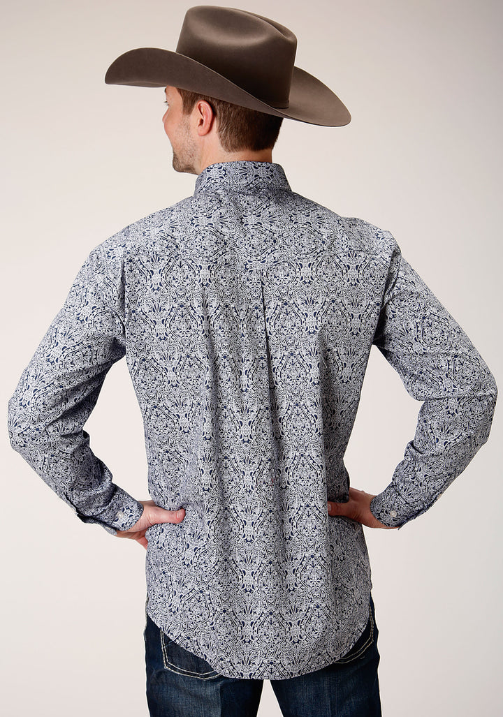 MENS LONG SLEEVE BUTTON CRYSTAL MEDALLION WESTERN SHIRT