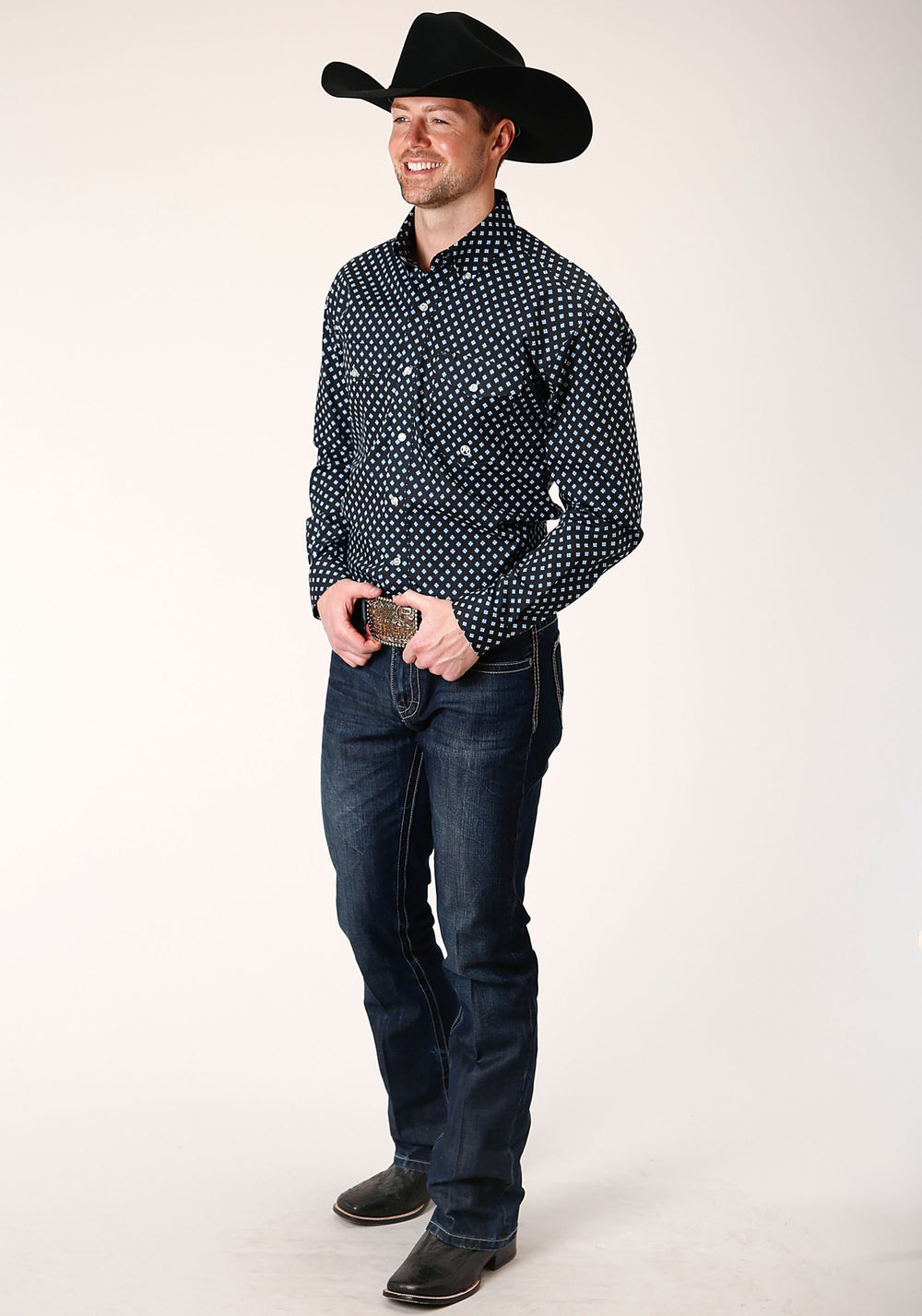 MENS LONG SLEEVE BUTTON NEW STAR FOULARD WESTERN SHIRT