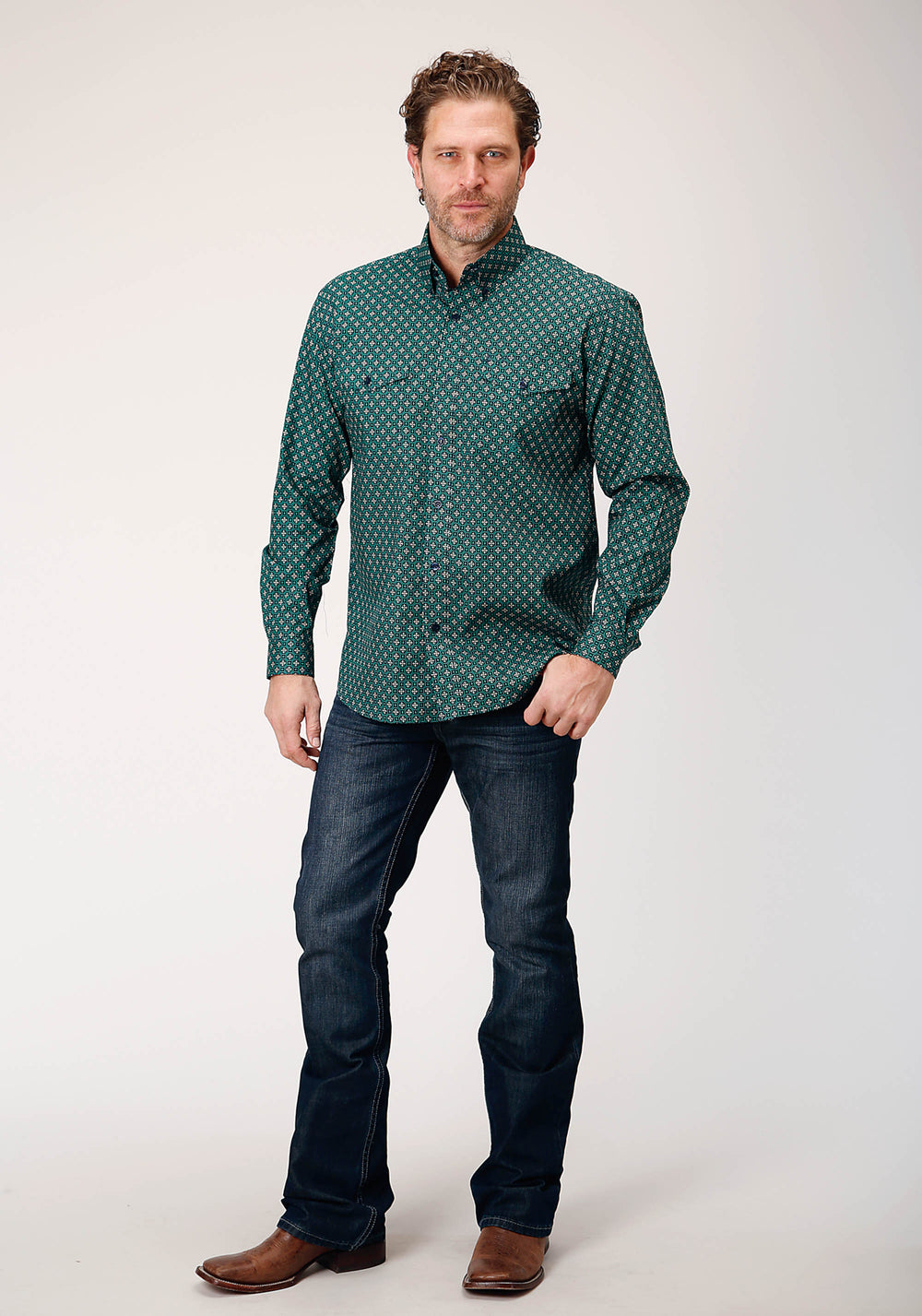 MENS LONG SLEEVE BUTTON CROSHORT SLEEVE WALK FOULARD WESTERN SHIRT