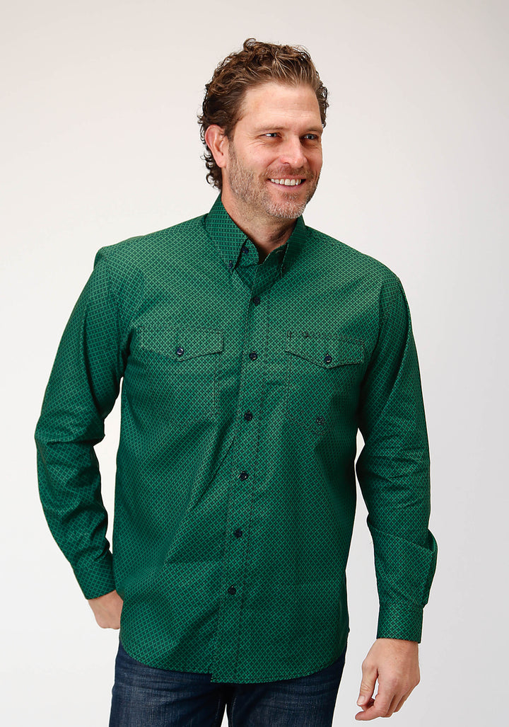 MENS LONG SLEEVE BUTTON FOUR LEAF FOULARD WESTERN SHIRT