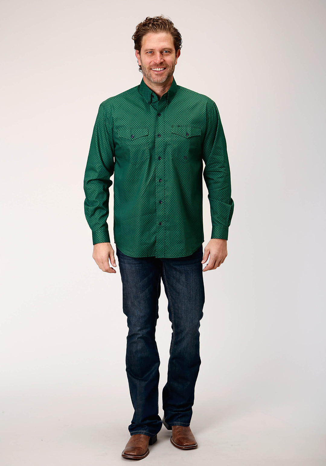 MENS LONG SLEEVE BUTTON FOUR LEAF FOULARD WESTERN SHIRT