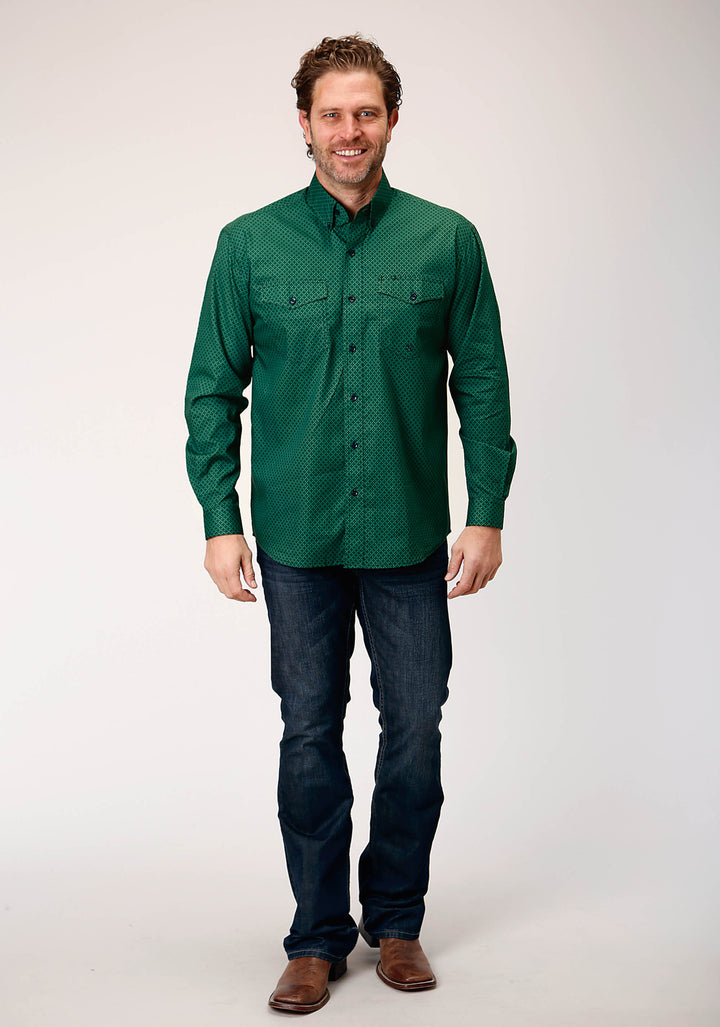 MENS LONG SLEEVE BUTTON FOUR LEAF FOULARD WESTERN SHIRT