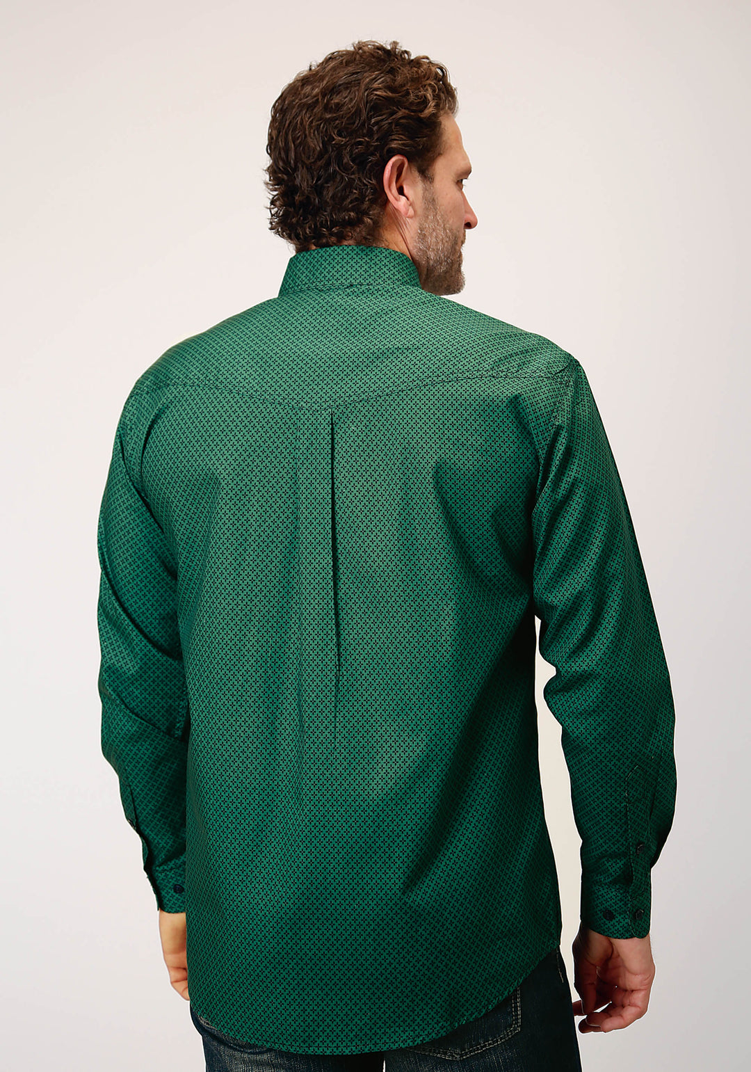 MENS LONG SLEEVE BUTTON FOUR LEAF FOULARD WESTERN SHIRT