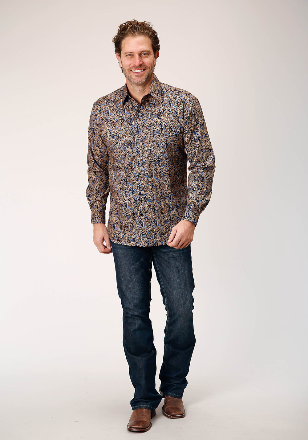 MENS LONG SLEEVE BUTTON VINTAGE PAISLEY WESTERN SHIRT