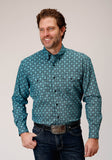 MENS LONG SLEEVE BUTTON LATTICE MEDALLION PRINT WESTERN SHIRT