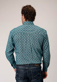 MENS LONG SLEEVE BUTTON LATTICE MEDALLION PRINT WESTERN SHIRT