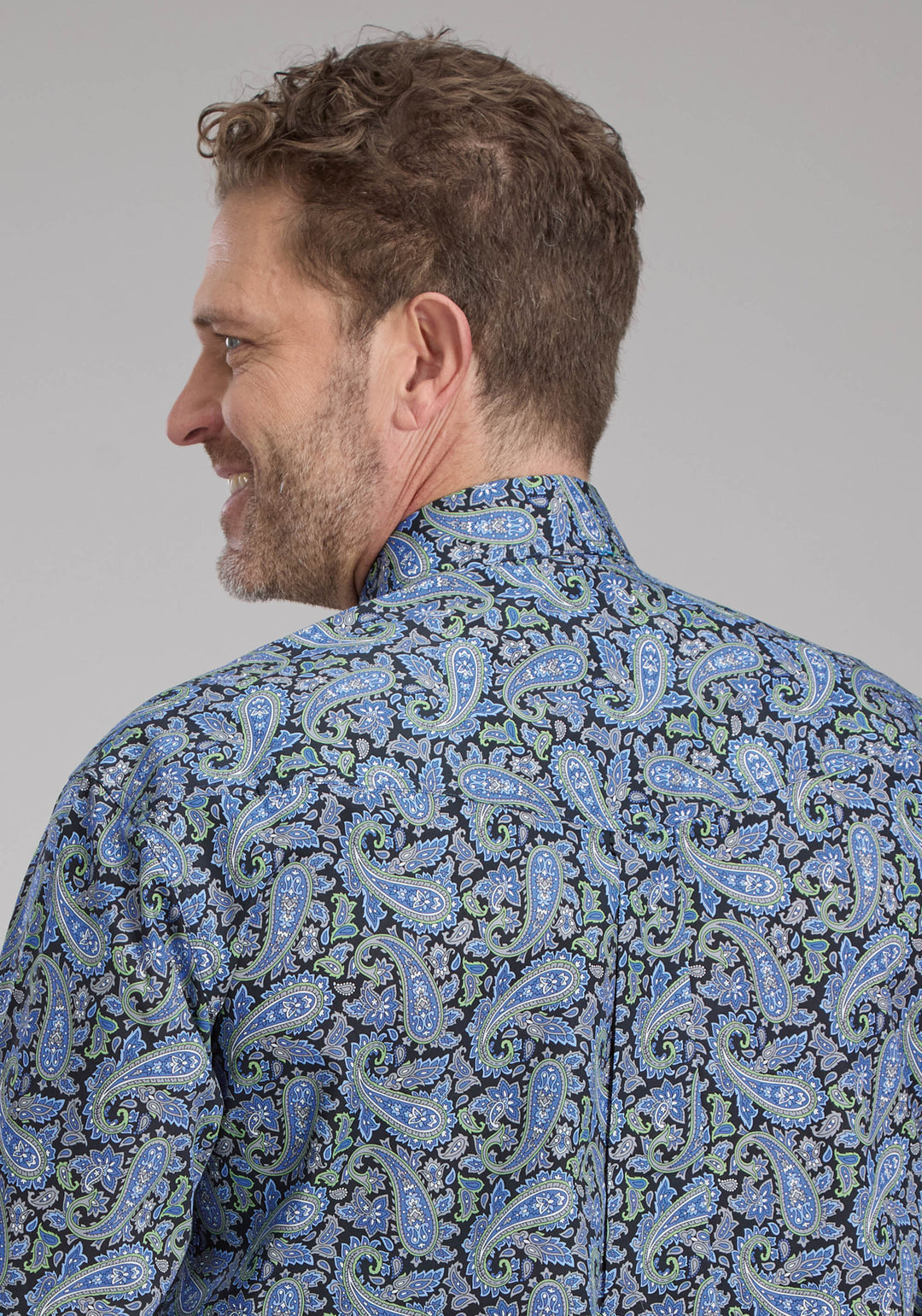 MENS COBALT PAISLEY LONG SLEEVE BUTTON WESTERN SHIRT