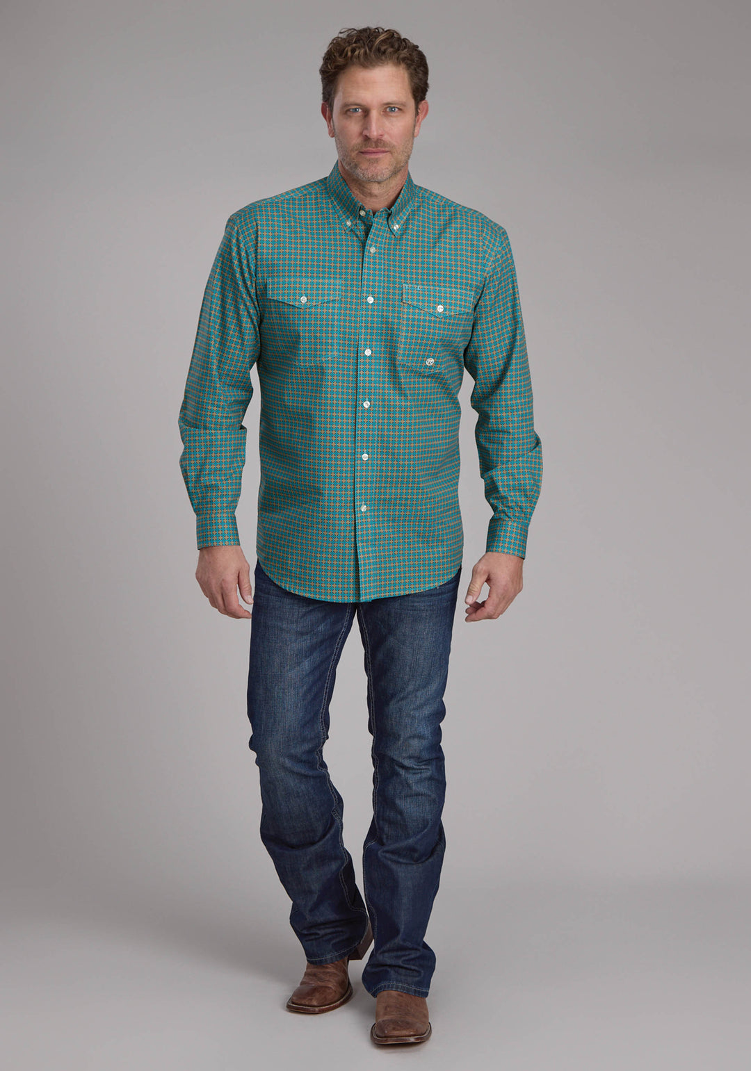 MENS CASTILE FOULARD LONG SLEEVE BUTTON WESTERN SHIRT