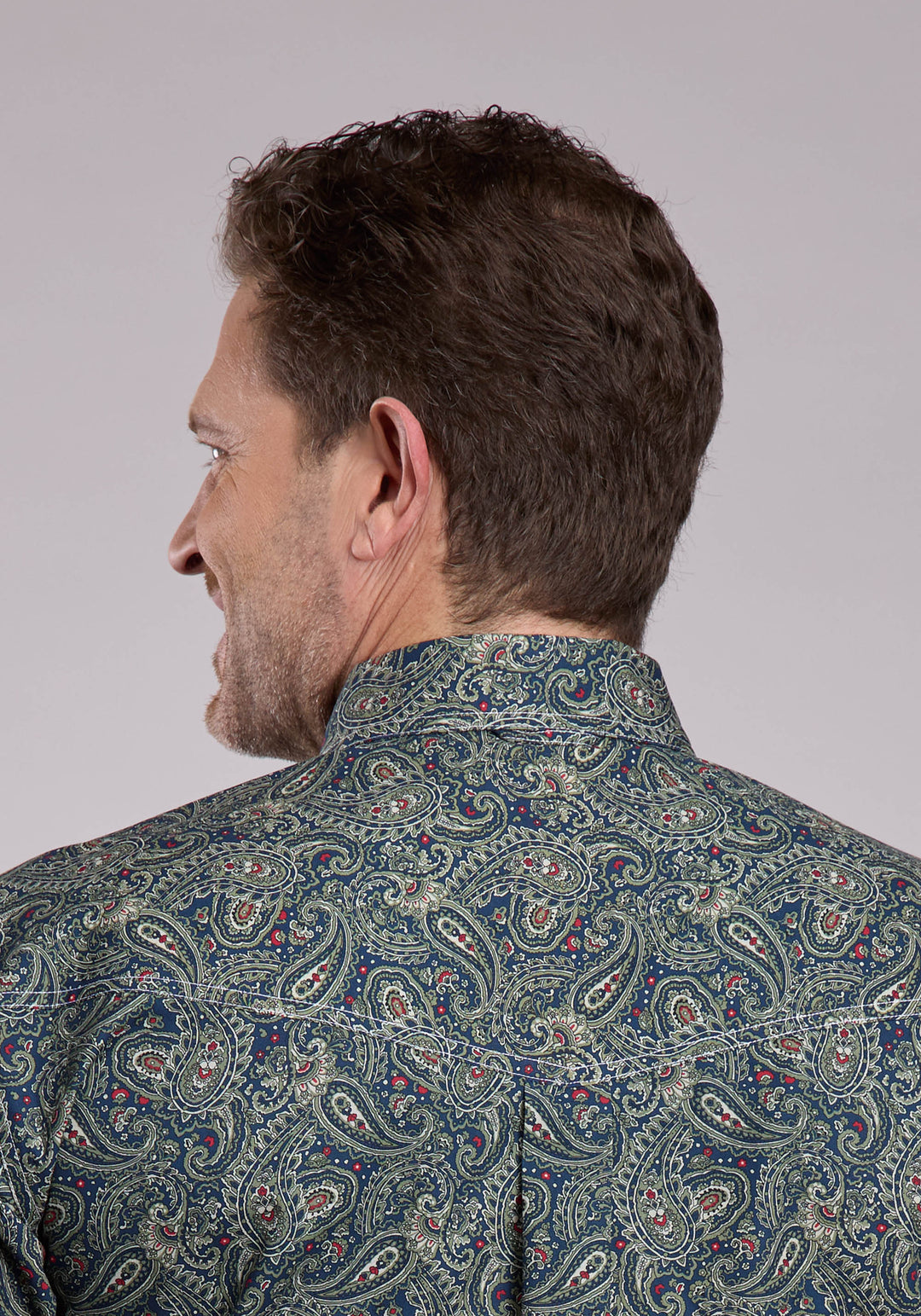 MENS LONG SLEEVE BUTTON FOREST PAISLEY WESTERN SHIRT