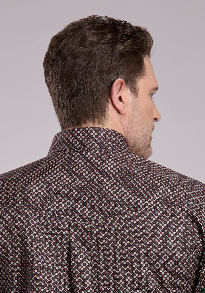 MENS LONG SLEEVE BUTTON RED STAR GEO WESTERN SHIRT