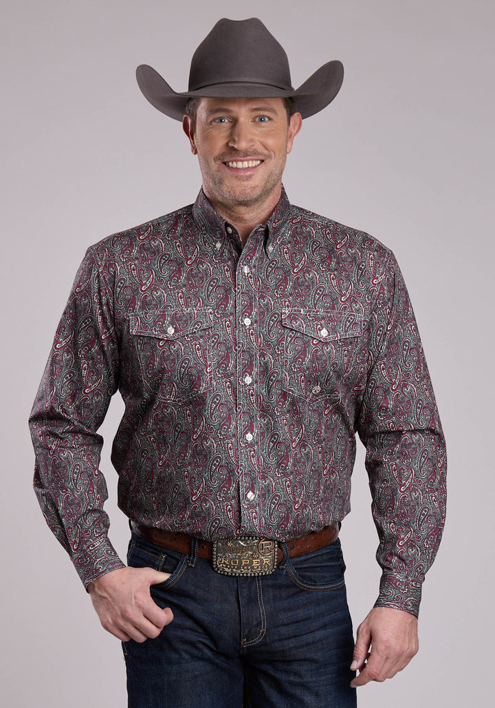 MENS LONG SLEEVE BUTTON IRON PAISLEY WESTERN SHIRT
