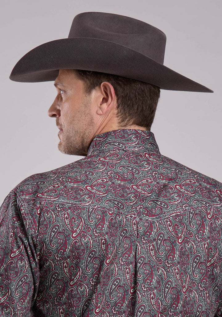 MENS LONG SLEEVE BUTTON IRON PAISLEY WESTERN SHIRT