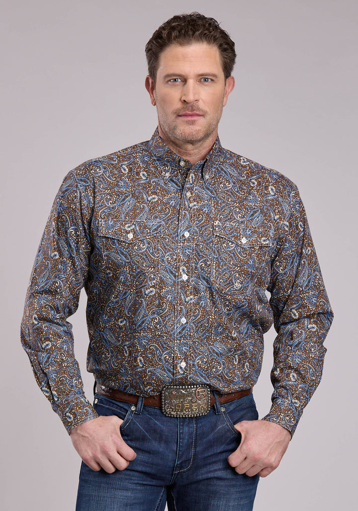 MENS LONG SLEEVE BUTTON BLUEBIRD PAISLEY WESTERN SHIRT