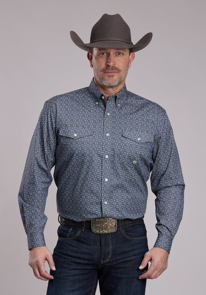 MENS ROPER SILVER FOULARD WESTERN BUTTON UP SHIRT