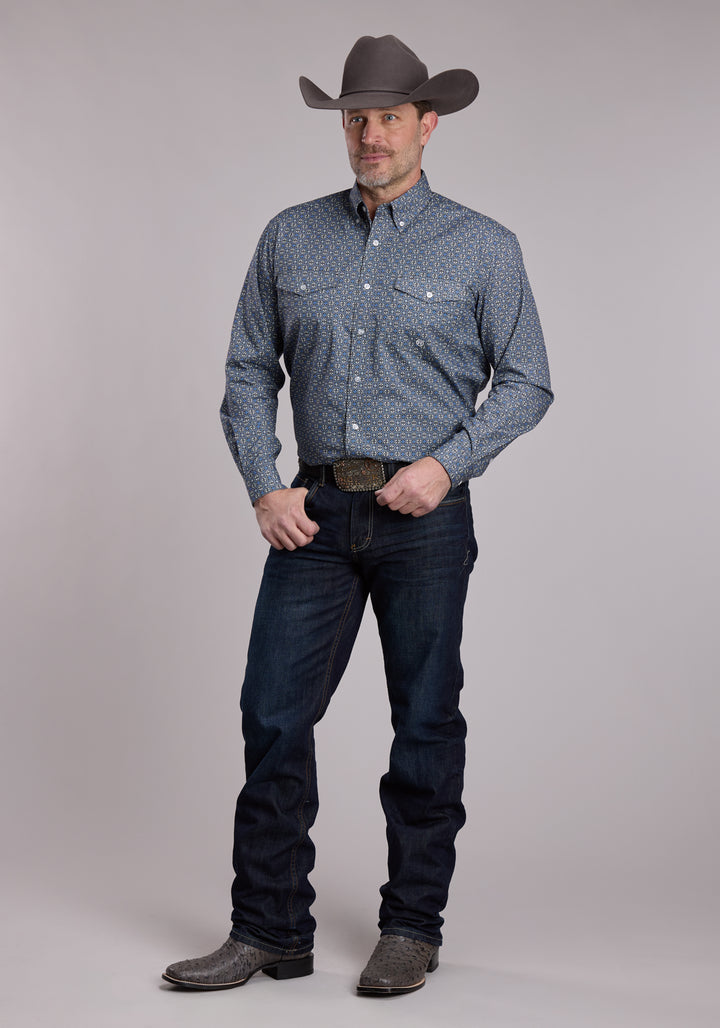 MENS ROPER SILVER FOULARD WESTERN BUTTON UP SHIRT