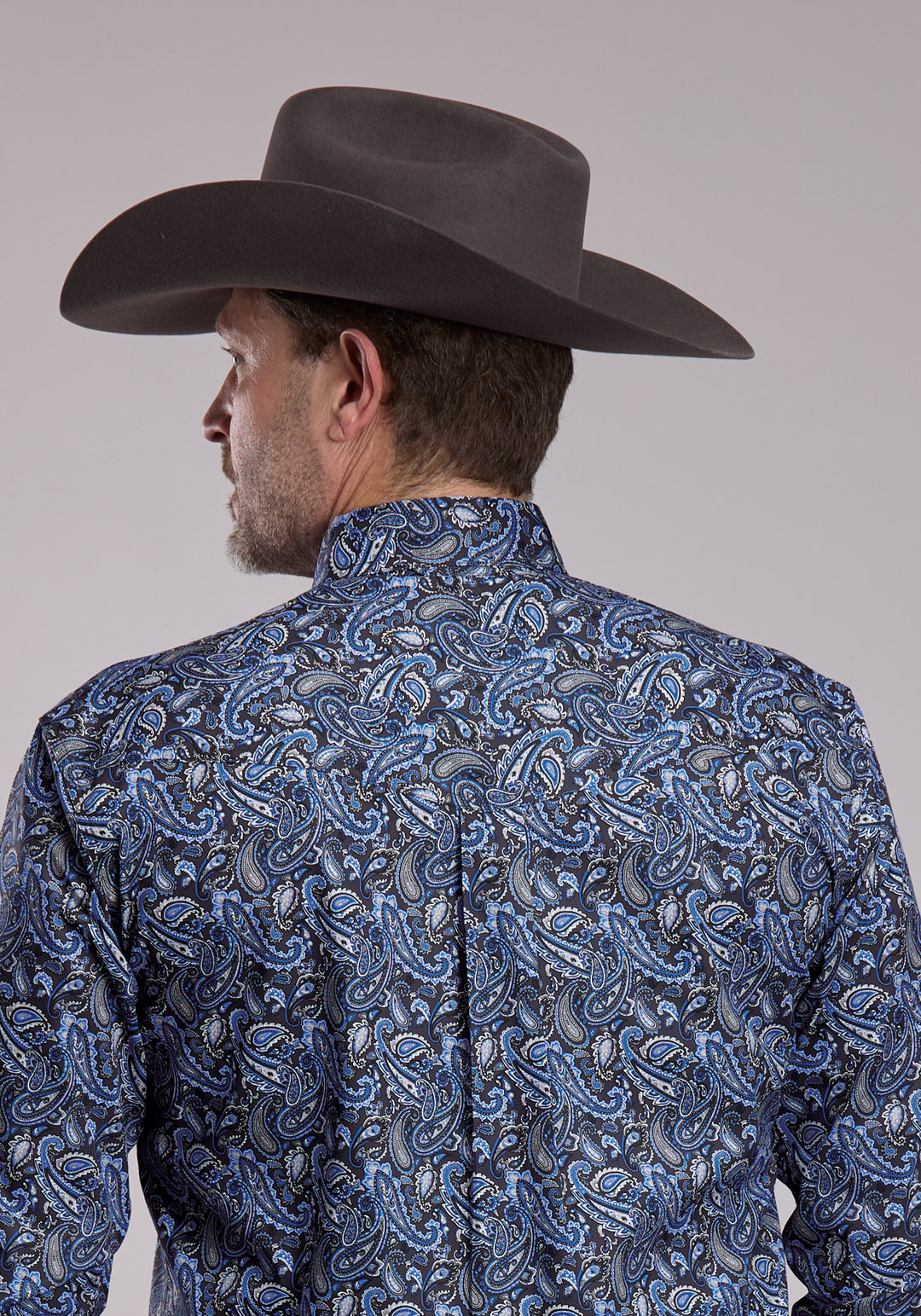 MENS ROPER SILVER BLUE PAISLEY WESTERN BUTTON UP SHIRT