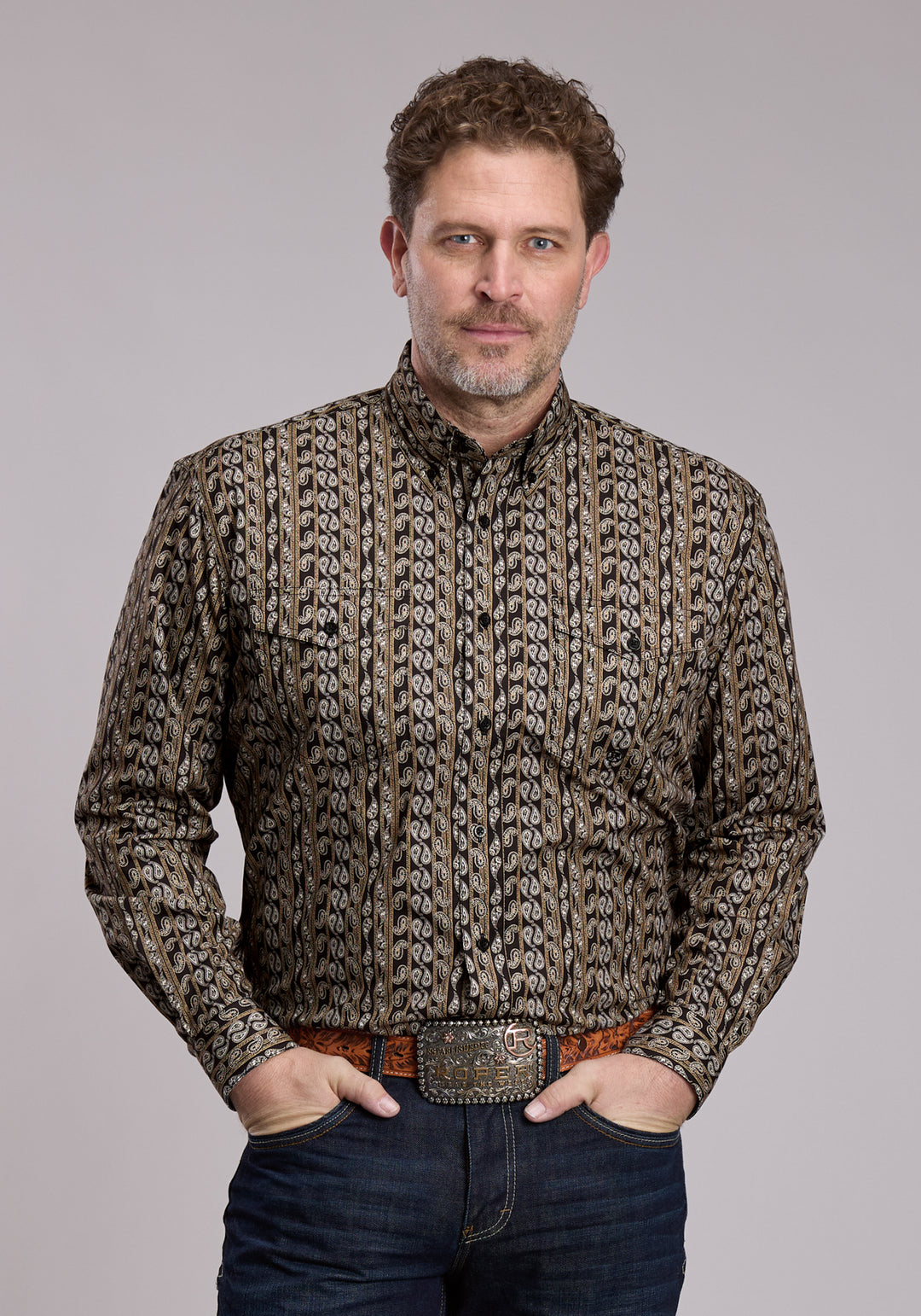 MENS ROPER PAISLEY STRIPE WESTERN BUTTON UP SHIRT