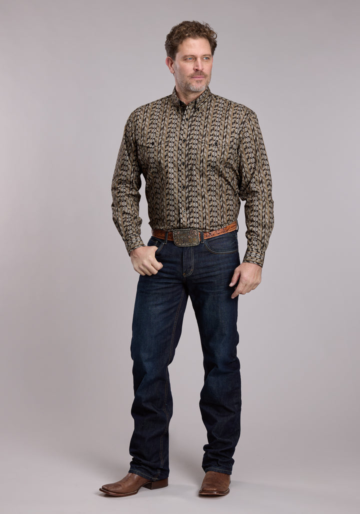 MENS ROPER PAISLEY STRIPE WESTERN BUTTON UP SHIRT