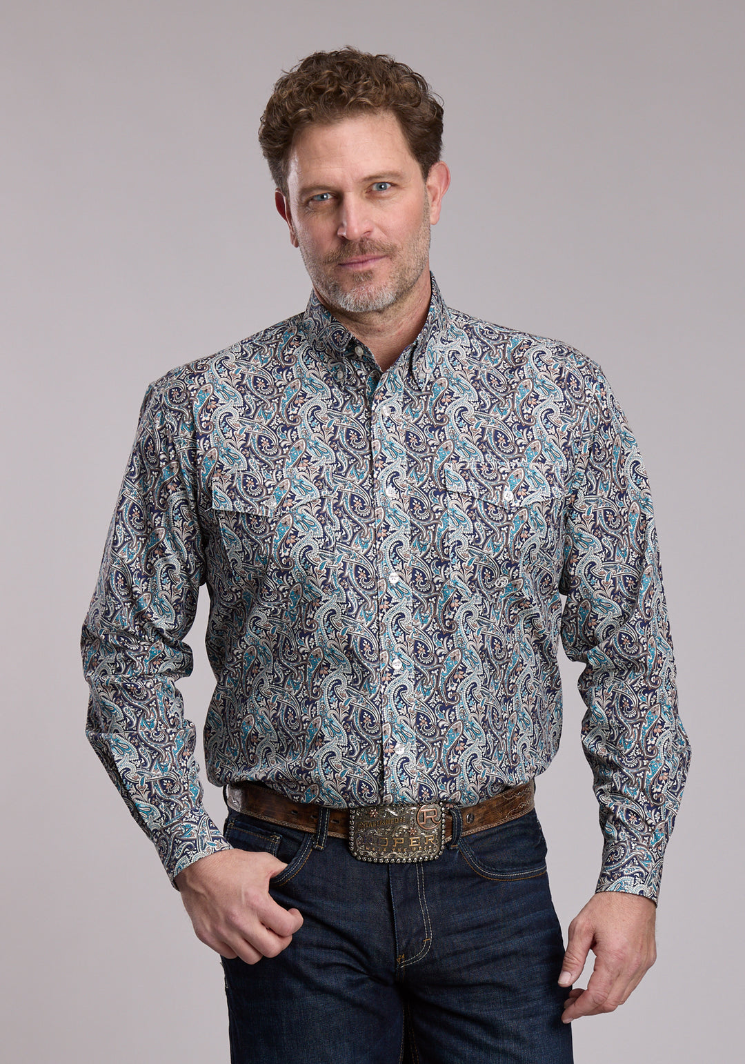 MENS ROPER SAGE RIVER PAISLEY WESTERN BUTTON UP SHIRT
