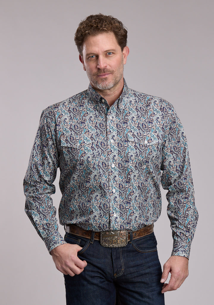 MENS ROPER SAGE RIVER PAISLEY WESTERN BUTTON UP SHIRT