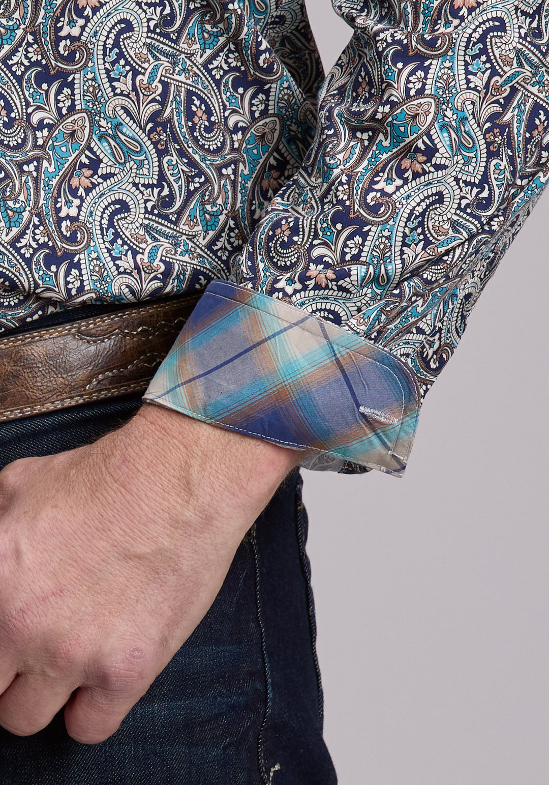 MENS ROPER SAGE RIVER PAISLEY WESTERN BUTTON UP SHIRT